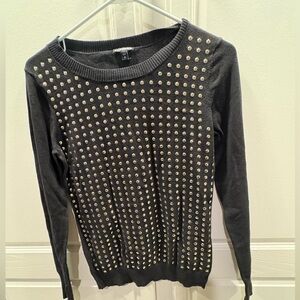 Express Womens Sweater  Pullover Solid Gray Long Sleeve Round Neck Studded‎ S